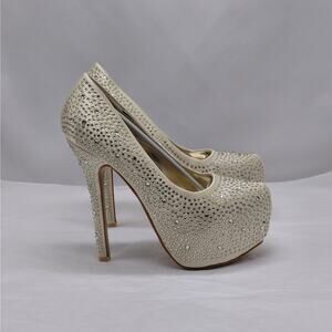 Bella Luna Rhinestone Platform Pumps Women's 9 Beige Stiletto Heels Shoes Party